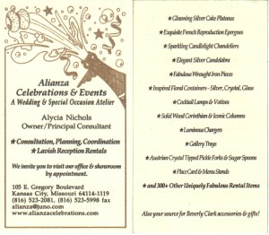 My consulting business card. I added fine rentals information to the back in 2004.