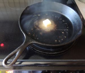 Tablescapes at Table Twenty-One, www.tabletwentyonetablescapes.wordpress.com: Chicken with Blue Cheese - iron skillet with butter