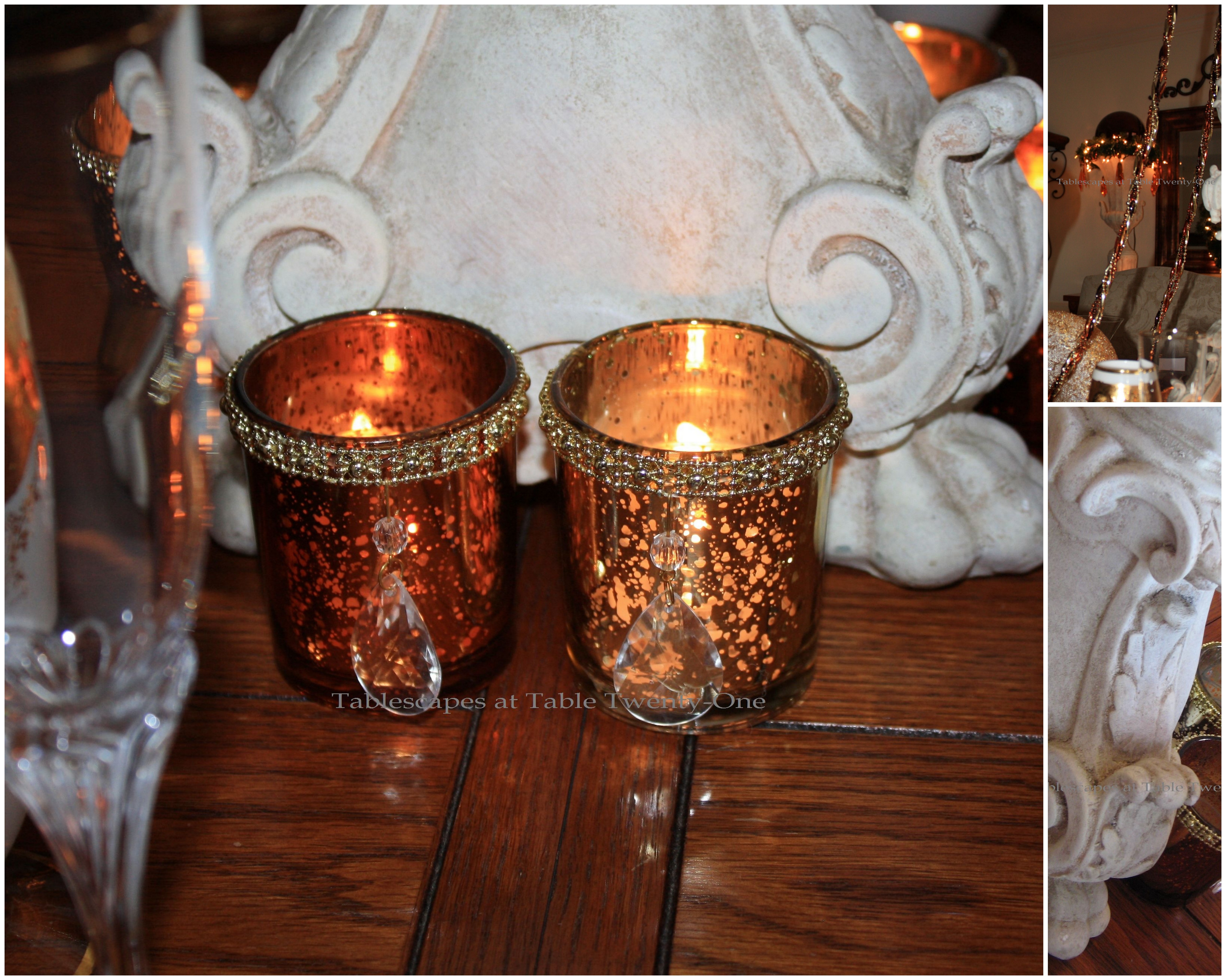 Votive, Bead Garland, Centerpc. Foot collage