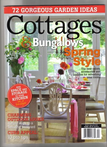Cottages & Bungalows Magazine spread, April 2013 issue, front cover