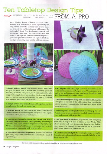 Cottages & Bungalows Magazine spread, April 2013 issue, pg. 84