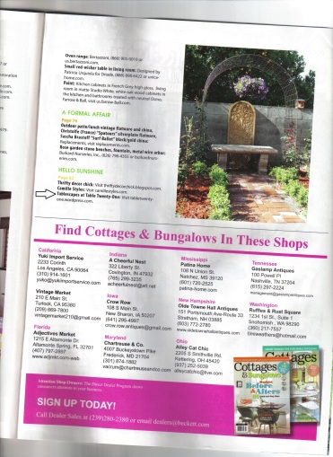 Cottages & Bungalows Magazine spread, April 2013 issue, Resources pg. 97