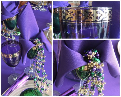 Stemware, napkin, beads collage