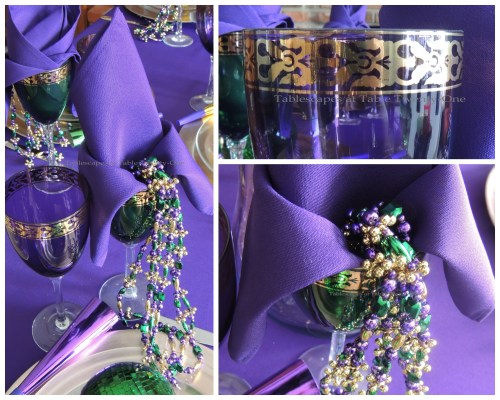 Stemware, napkin, beads collage