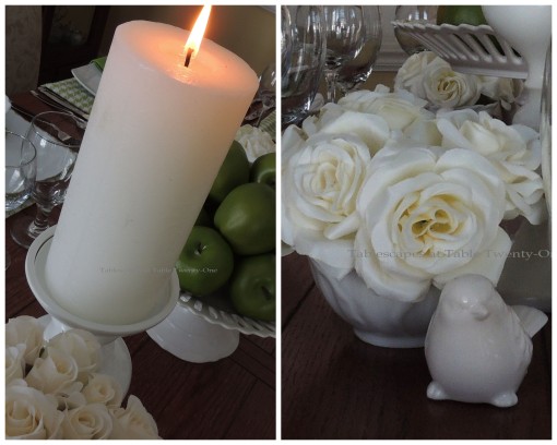 Lit candle, short floral collage