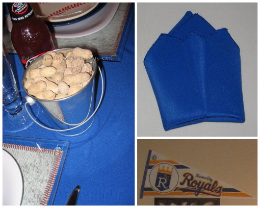 Napkin fold, peanut bucket, penant collage