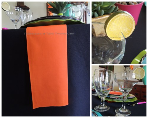 Napkin, stemware, lime collage