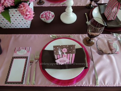 It’s All About Me! – Tablescapes at Table Twenty-One: Single place setting in pink, brown & white