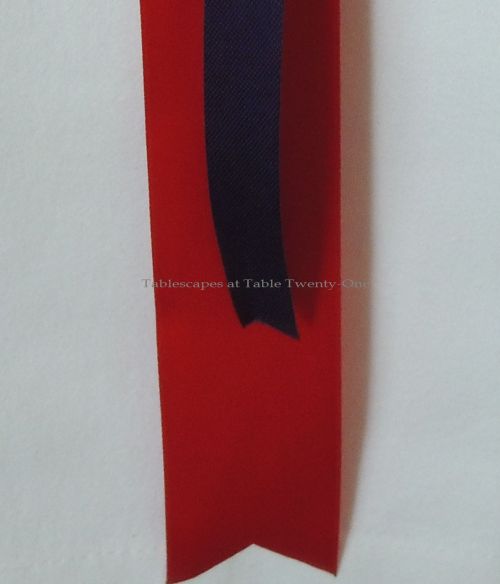 Tablescapes at Table Twenty-One – Lauren in the Library: Red & blue ribbon on white linen