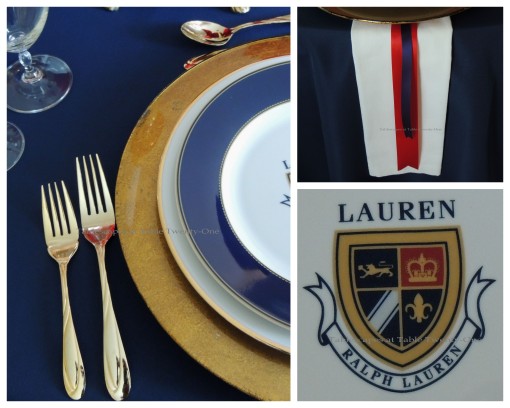 Tablescapes at Table Twenty-One – Lauren in the Library: Flatware, rim shot, Lauren emblem collage