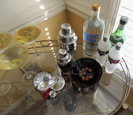 Tablescapes at Table Twenty-One – Diamonds Are a Material Girl’s Best Friend: Top of tea cart