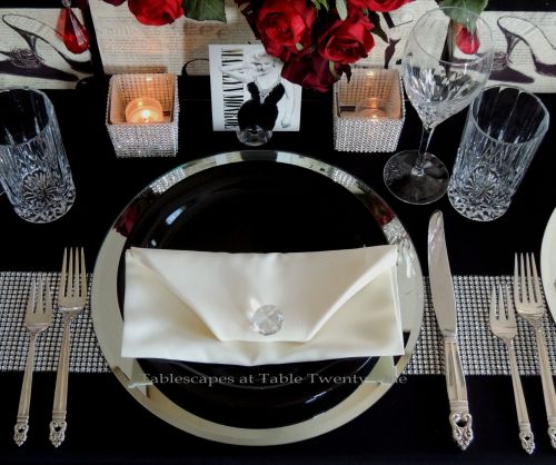 Tablescapes at Table Twenty-One – Diamonds Are a Material Girl’s Best Friend: single place setting