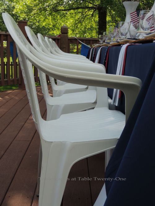 White resin bistro chairs - Stars & Stripes, Tablescapes at Table Twenty-One