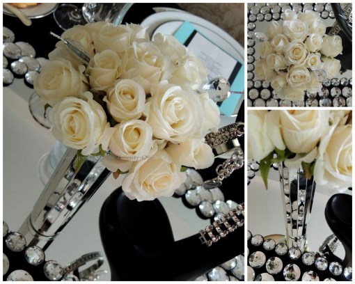 Tablescapes at Table Twenty-One - Breakfast at Tiffany's - Roses, mirrored vase collage