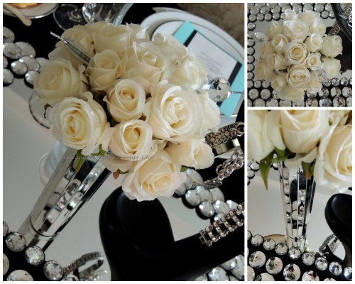 Tablescapes at Table Twenty-One - Breakfast at Tiffany's - Roses, mirrored vase collage