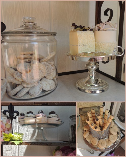 Patisserie de Paris - Tablescapes at Table Twenty-One - Small cakes, Pirouette cookies, cupcake collage