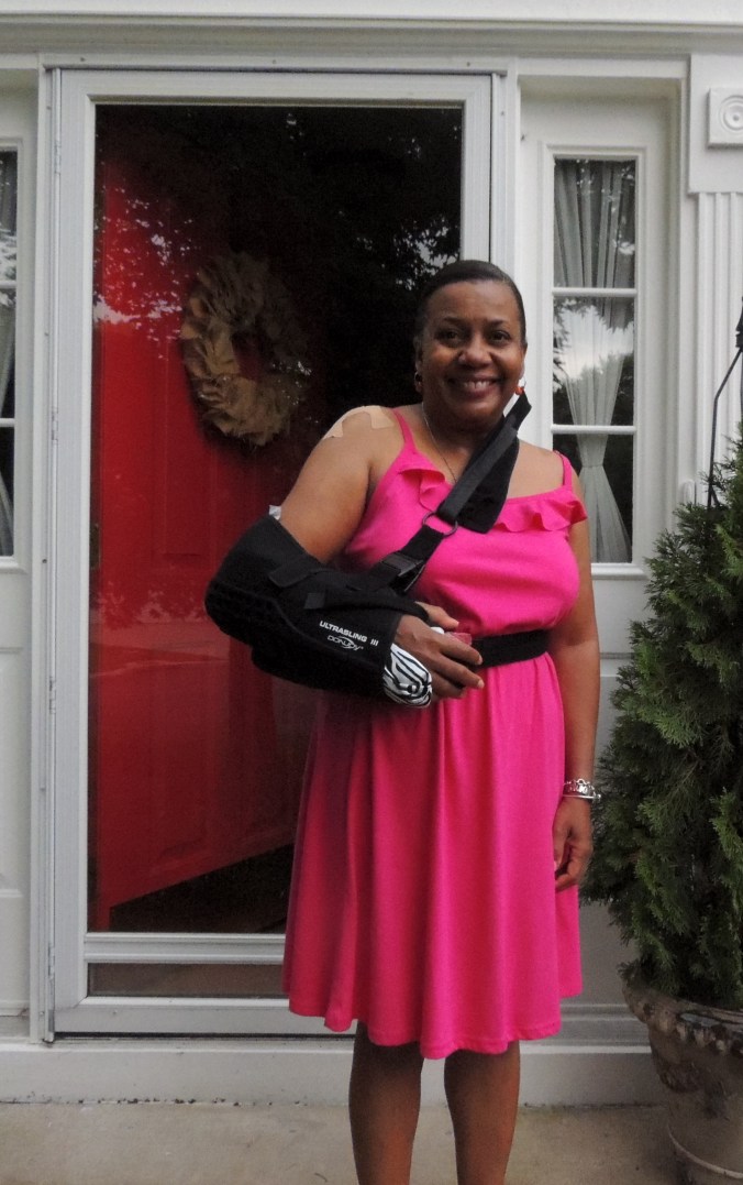 Alycia in shoulder brace