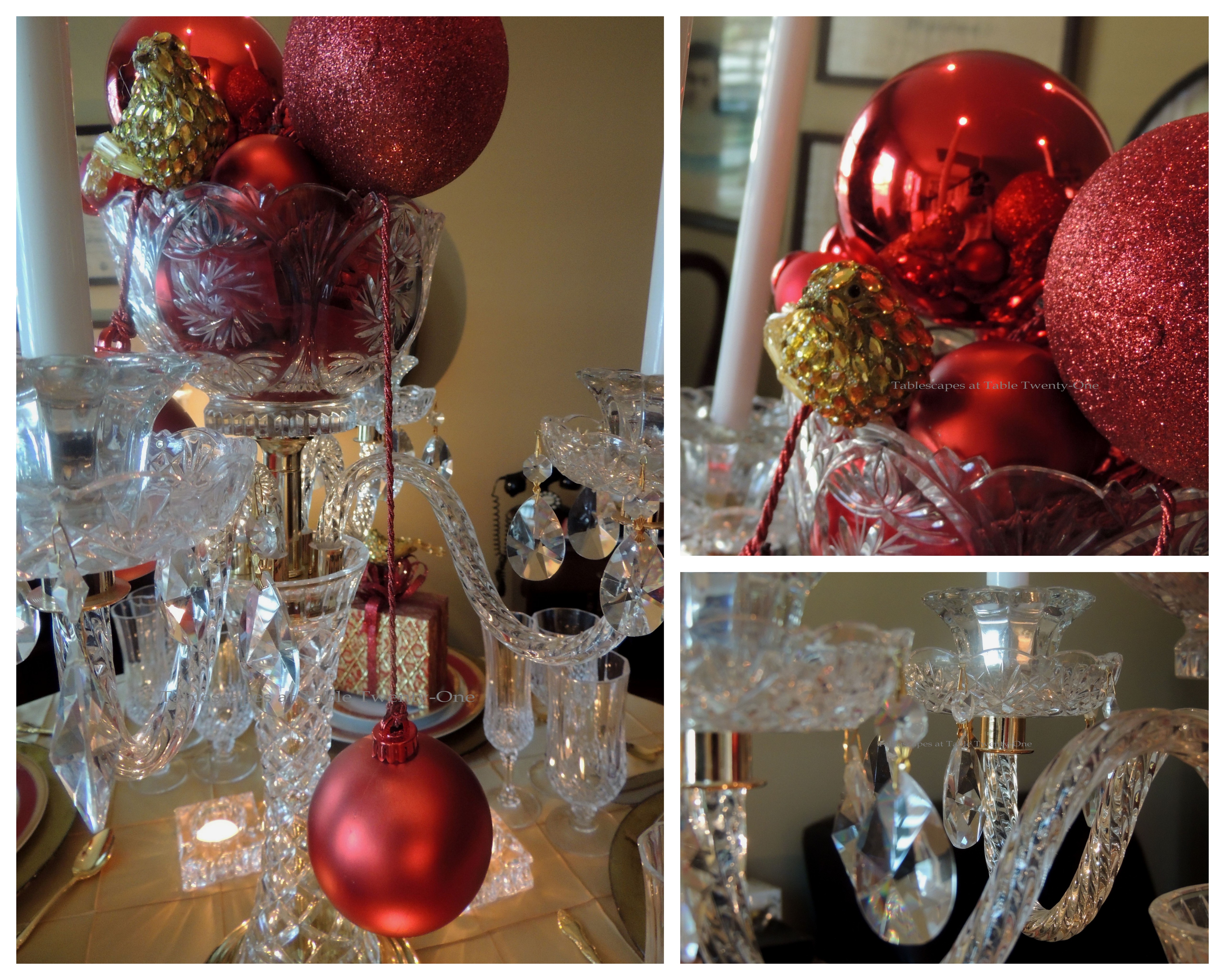 Tablescapes at Table Twenty-One: Christmas Through the Red Door - Centerpiece collage detail, I