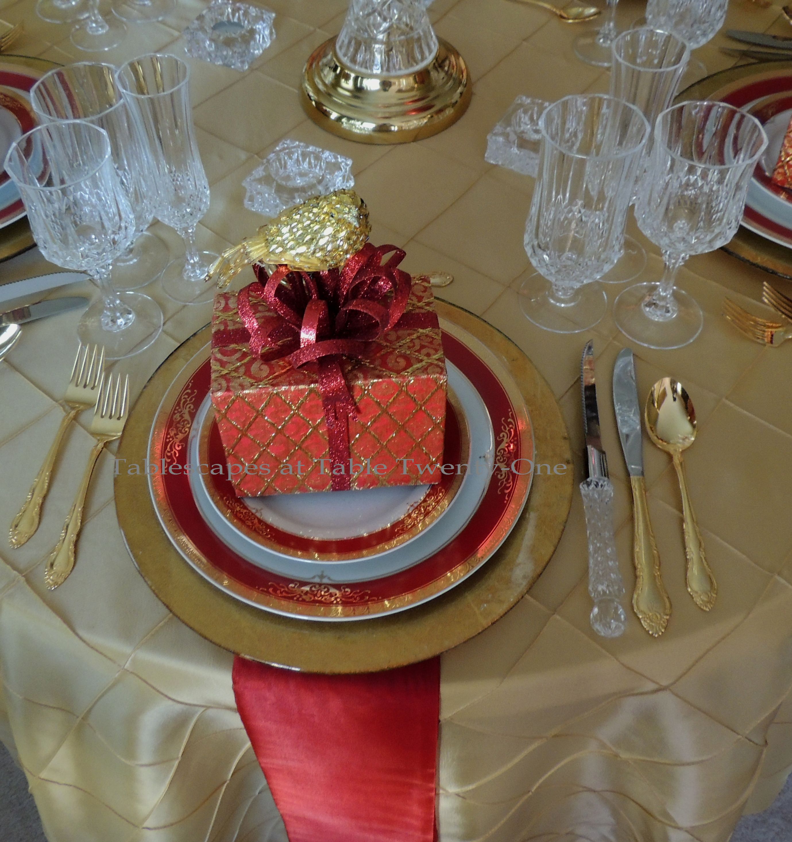 Tablescapes at Table Twenty-One: Christmas Through the Red Door - Red & gold place setting