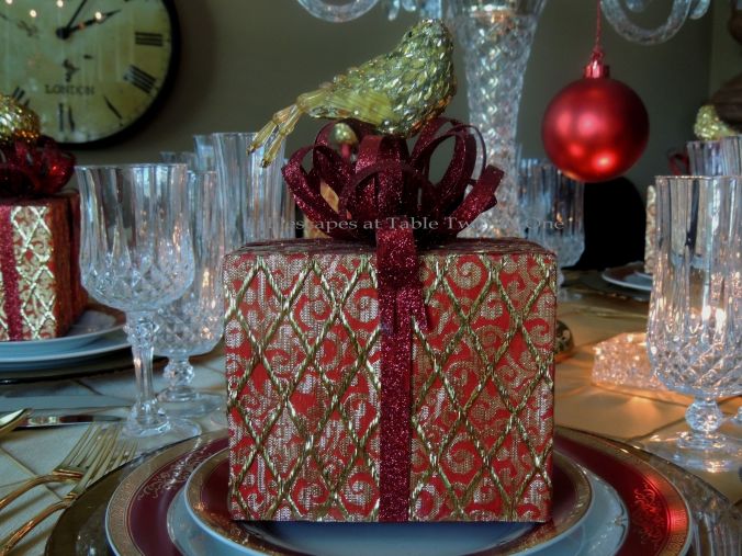 Tablescapes at Table Twenty-One: Christmas Through the Red Door - adorned gift box