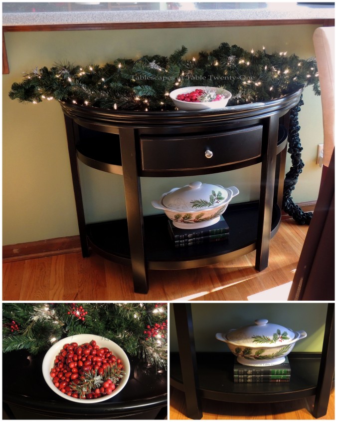 Tablescapes at Table Twenty-One, Christmas Coffee: Black table under breakfast bar collage