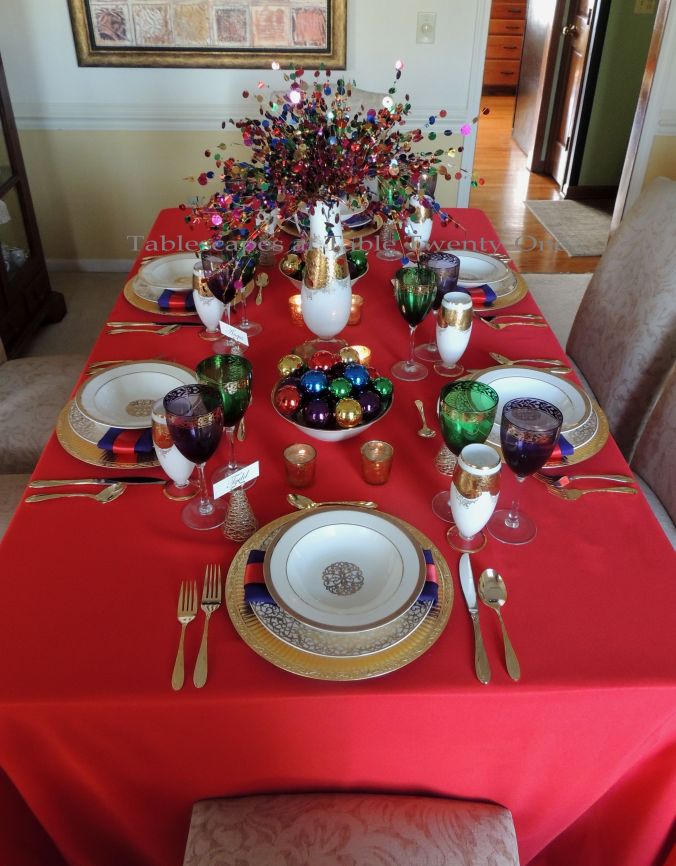 Tablescapes at Table Twenty-One, Merry & Bright Multi-Color Christmas: Full table lengthwise
