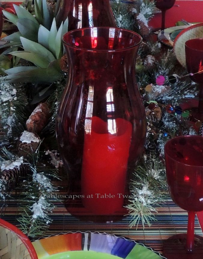 Tablescapes at Table Twenty-One – Christmas Fiesta: Red hurricane sleeve