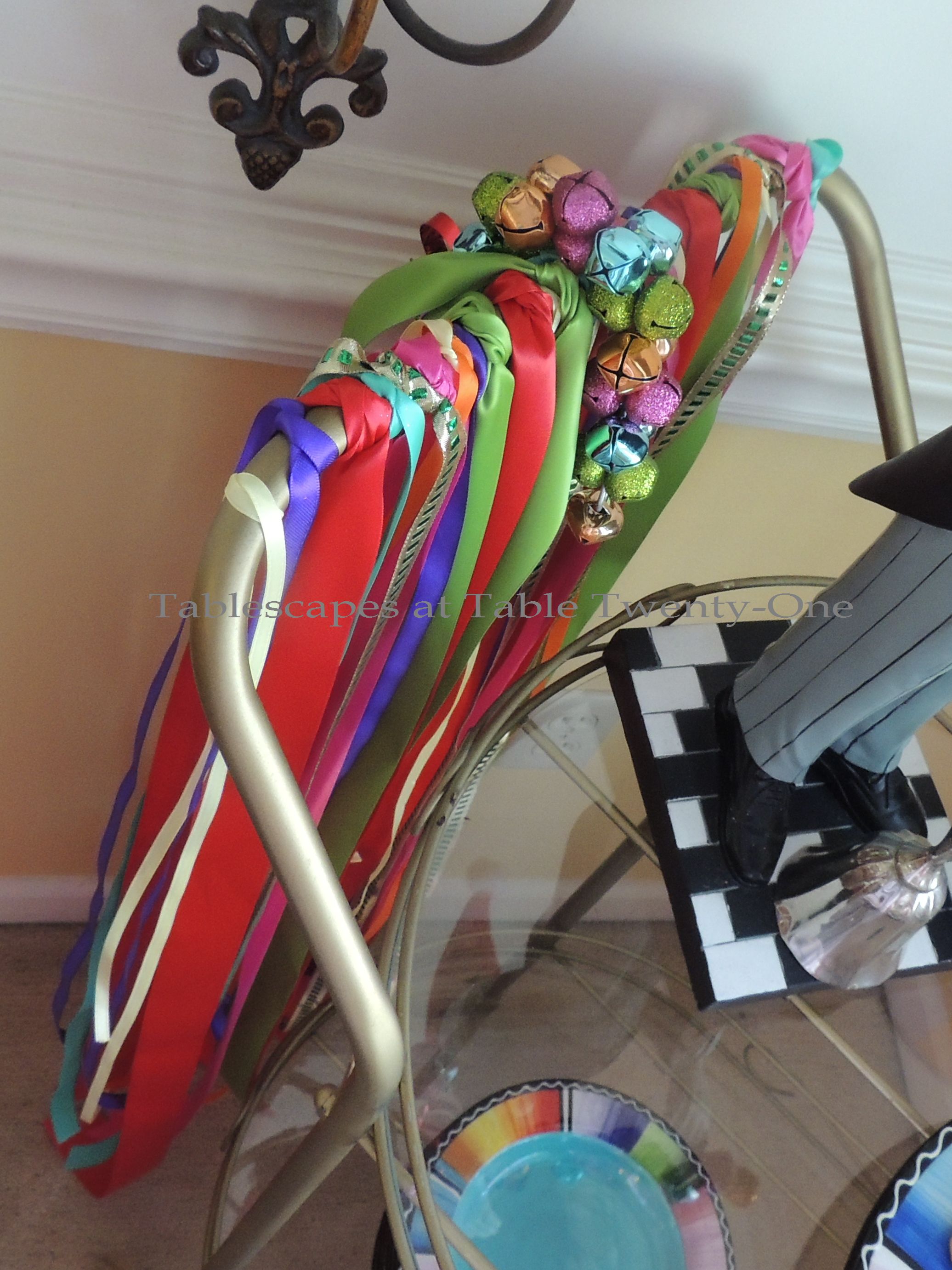 Tablescapes at Table Twenty-One – Christmas Fiesta: Tea cart ribbon treatment