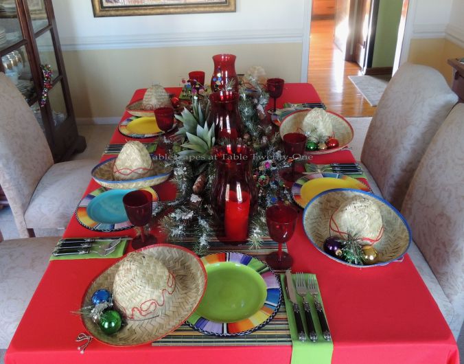 Tablescapes at Table Twenty-One – Christmas Fiesta: Full table, lengthwise