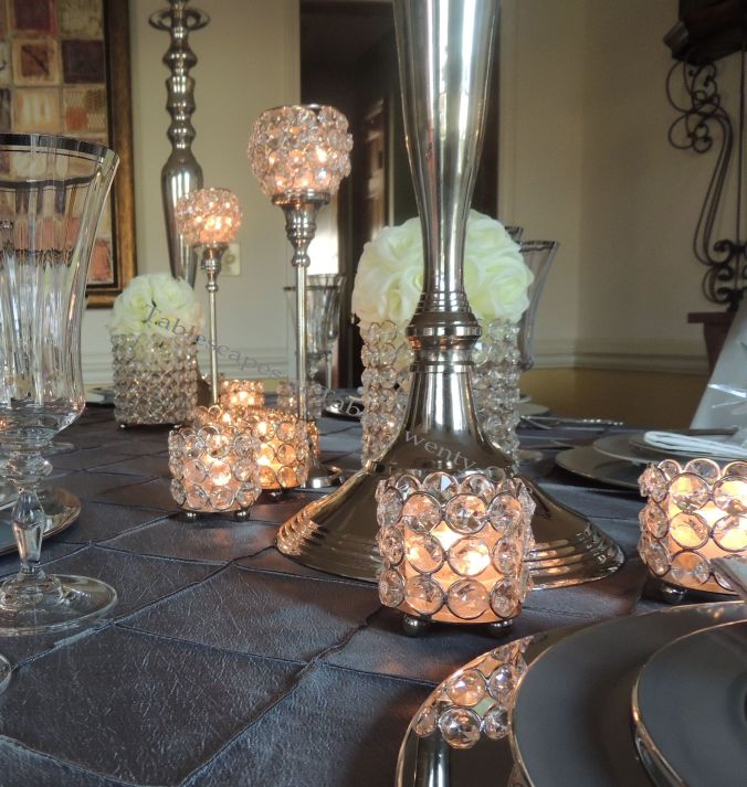 Tablescapes at Table Twenty-One, Platinum New Year's Eve Wedding: Centerpiece elements