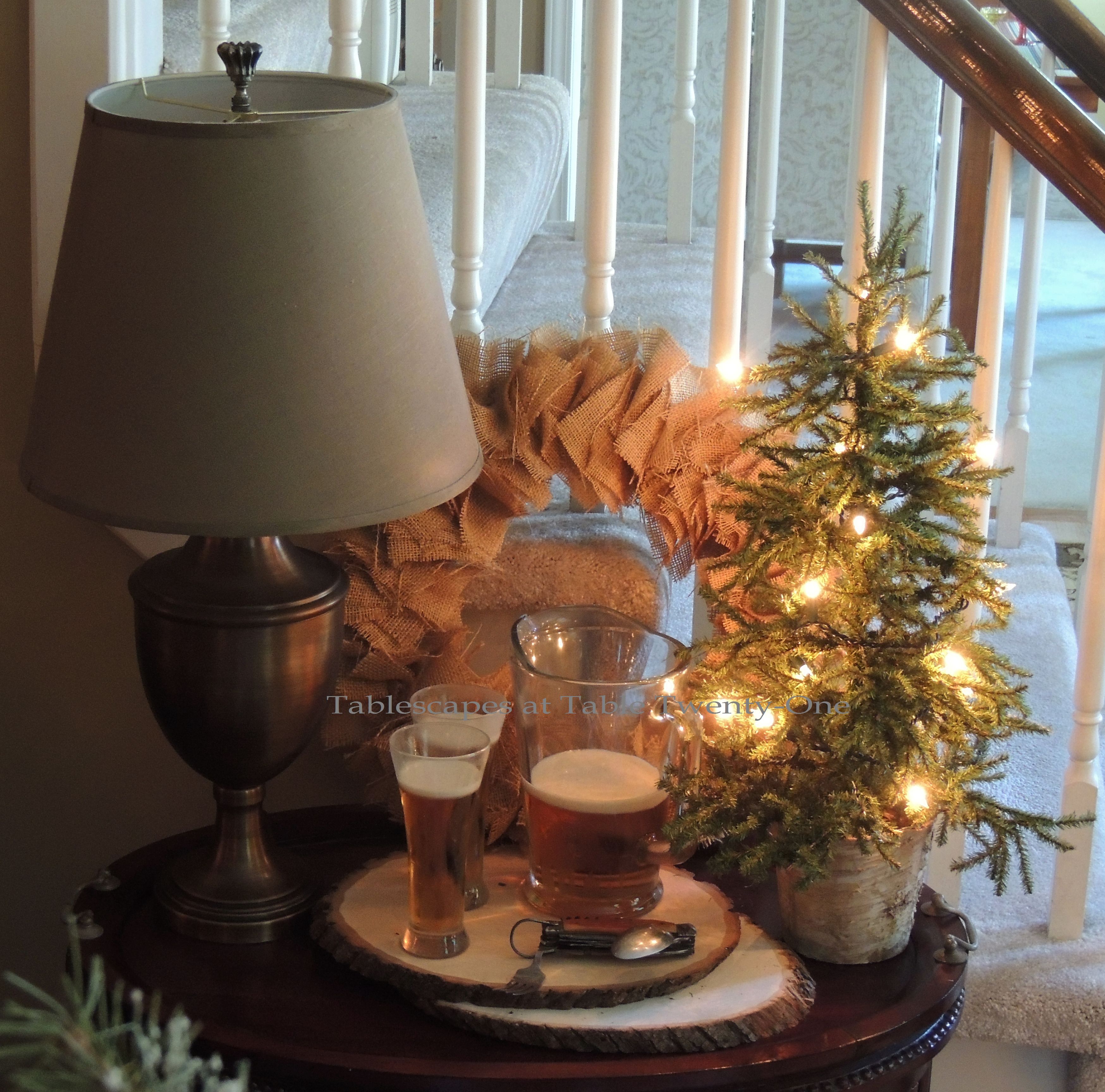 Tablescapes at Table Twenty-One, Woodland Men's Christmas Tablescape: Side table