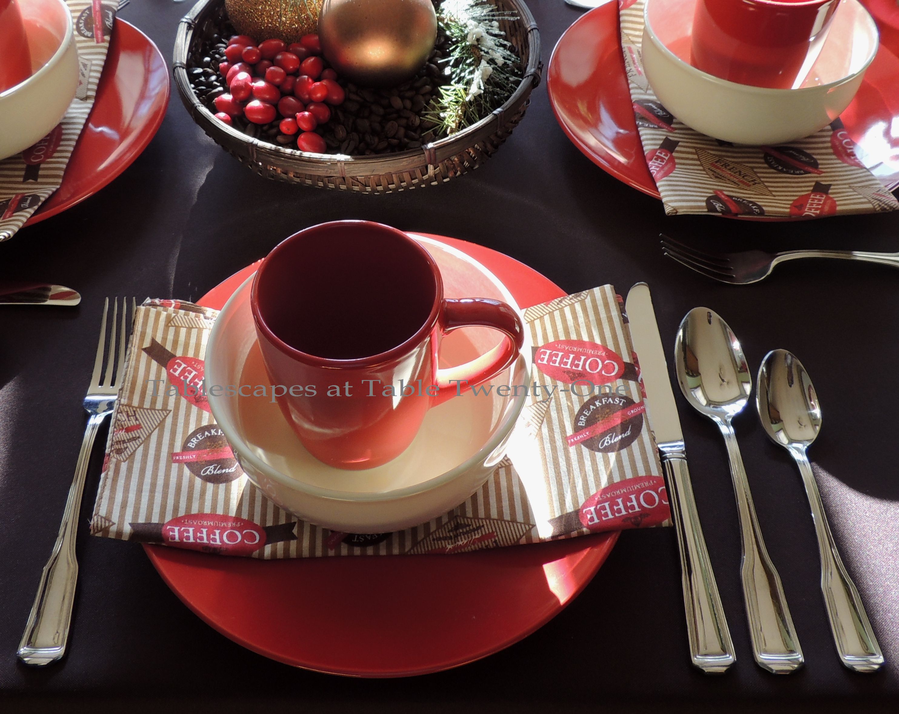 Tablescapes at Table Twenty-One, Christmas Coffee: Place setting