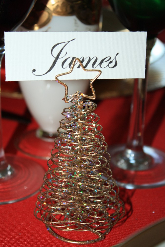 Tablescapes at Table Twenty-One, Merry & Bright Multi-Color Christmas: Gold metal place card holder