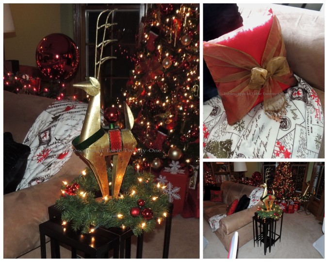 Tablescapes at Table Twenty-One, 'Twas the Night Before Christmas: Sofa, reindeer on side table collage