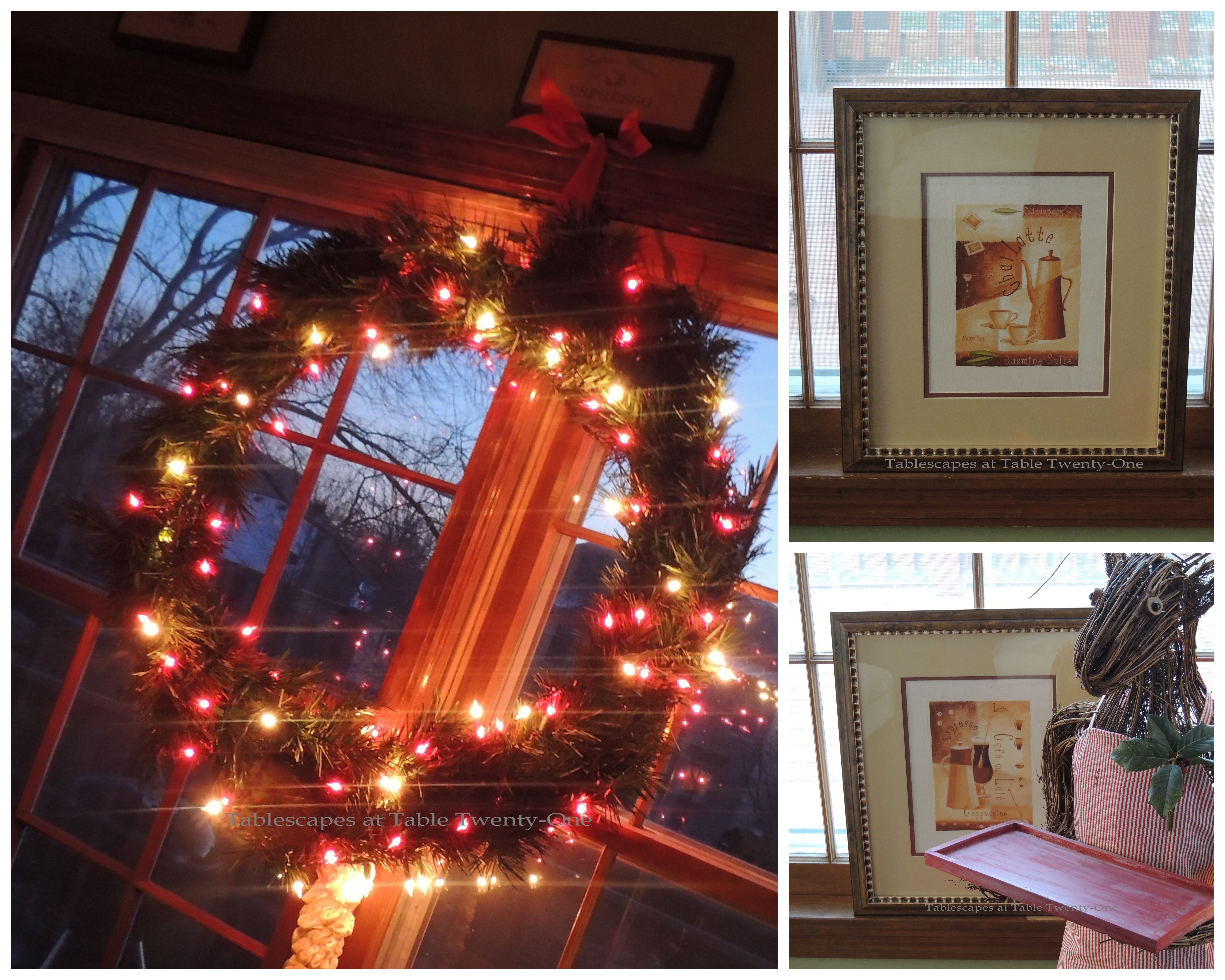 Tablescapes at Table Twenty-One, Christmas Coffee: Wreath, coffee prints collage