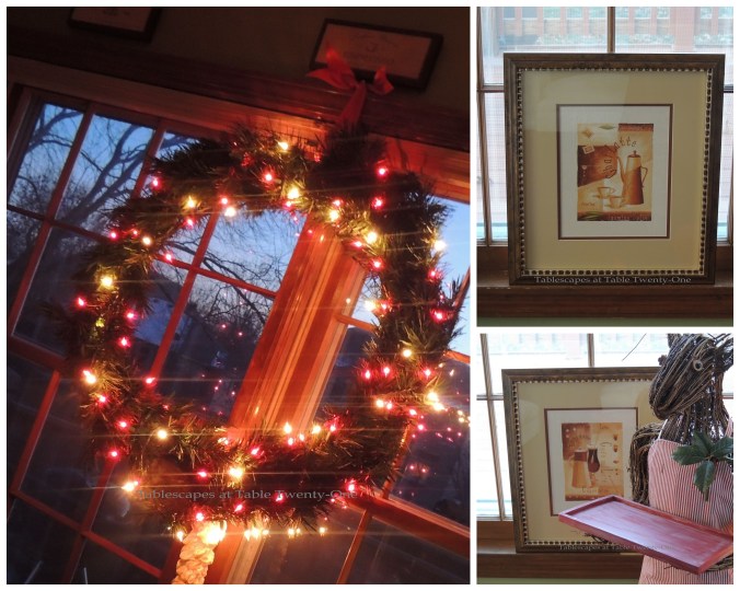 Tablescapes at Table Twenty-One, Christmas Coffee: Wreath, coffee prints collage