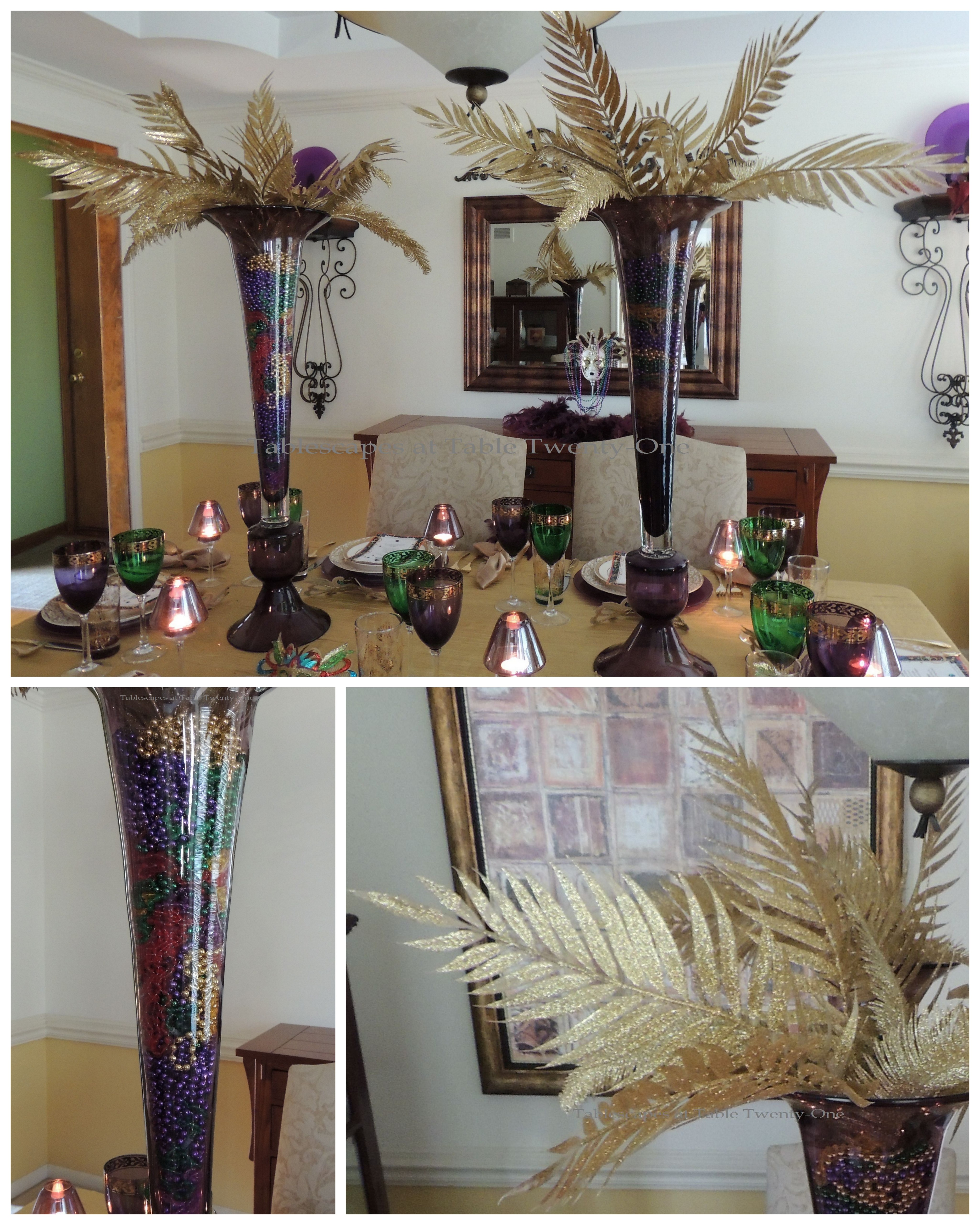 Tablescapes at Table Twenty-One, www.tabletwentyone.wordpress.com: Celebrate Mardi Gras! - Centerpiece collage
