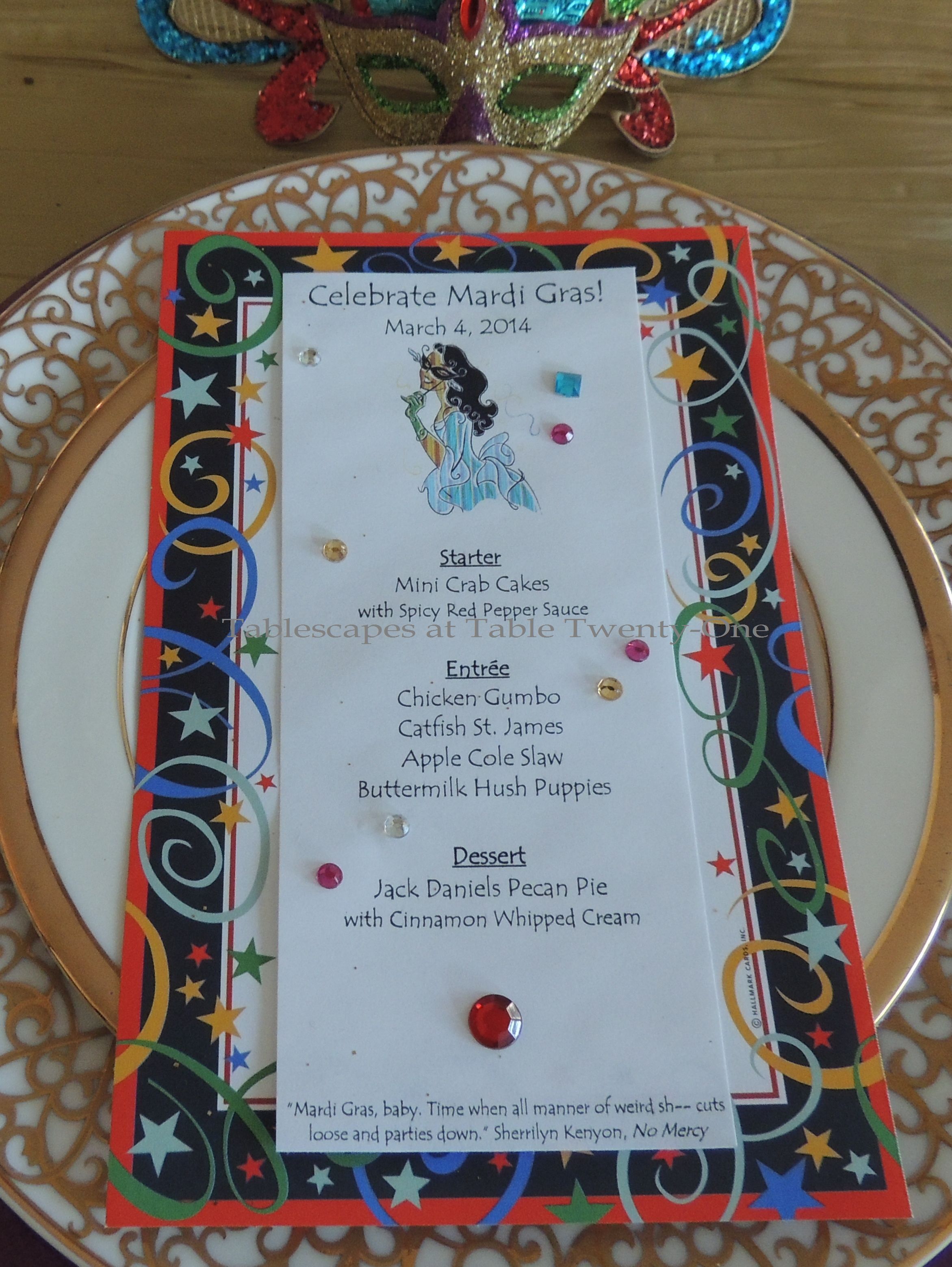 Tablescapes at Table Twenty-One, www.tabletwentyone.wordpress.com: Celebrate Mardi Gras! - Menu