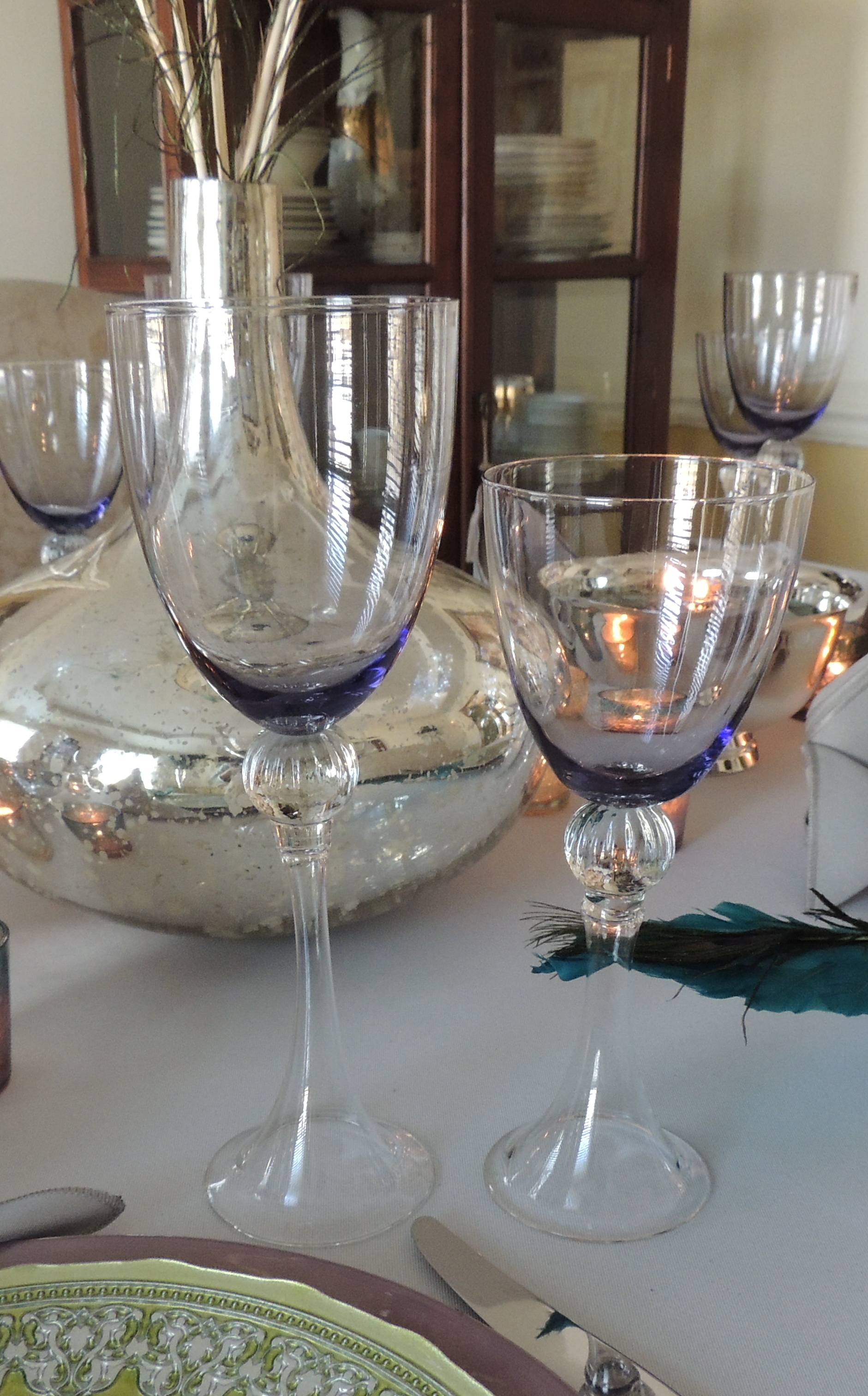 Tablescapes at Table Twenty-One, www.tabletwentyone.wordpress.com - The Peacock Effect: Z Gallerie stemware