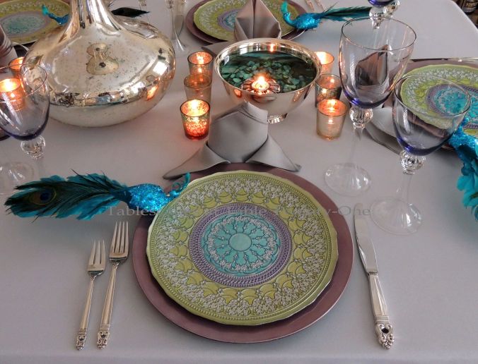 Tablescapes at Table Twenty-One, www.tabletwentyone.wordpress.com - The Peacock Effect: Single place setting