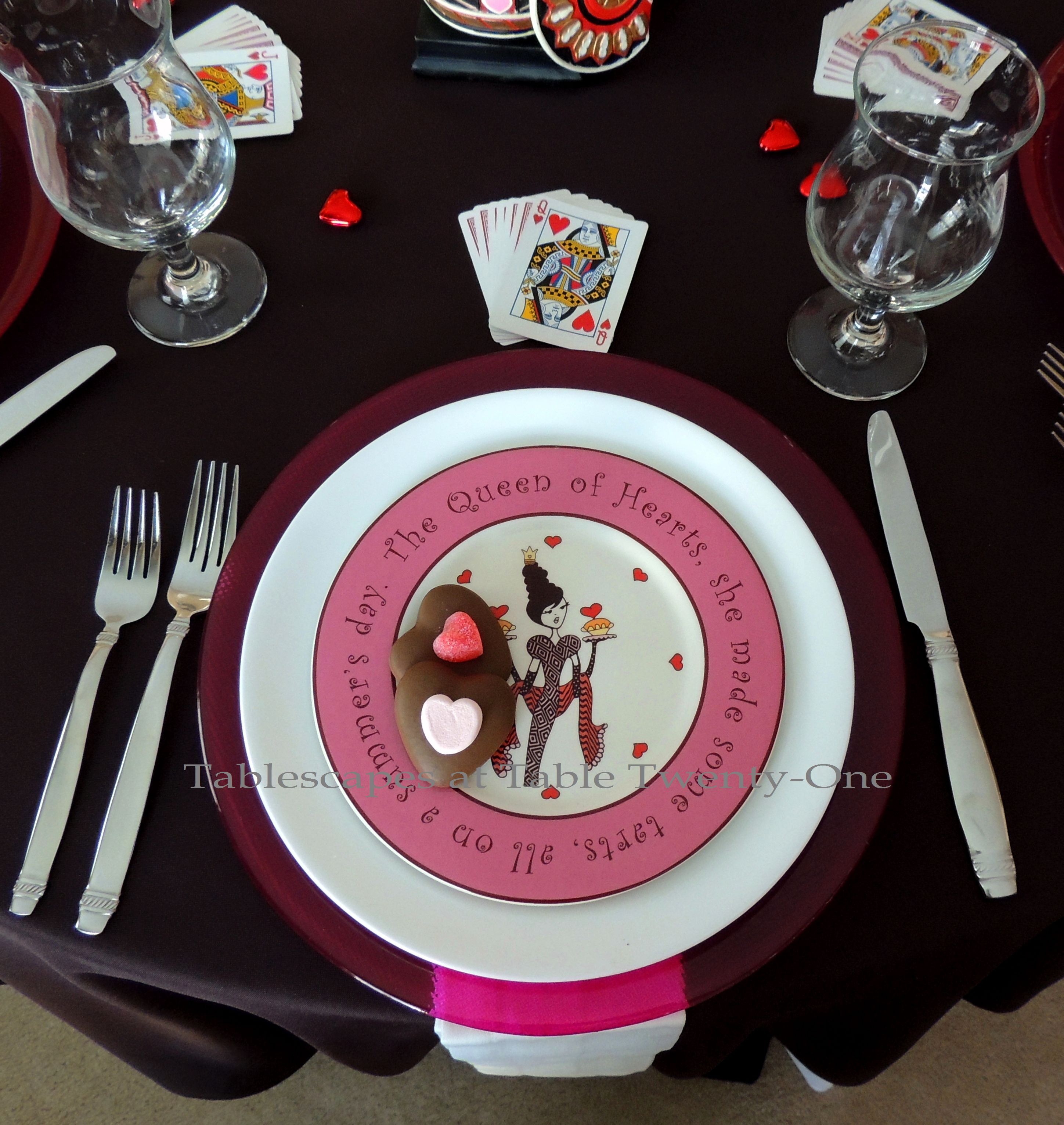 Tablescapes at Table Twenty-One, www.tabletwentyone.wordpress.com, Queen of Hearts Card Party: Place setting