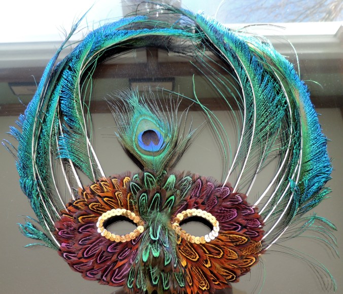 Tablescapes at Table Twenty-One, www.tabletwentyone.wordpress.com - The Peacock Effect: Feathered mask for Mardi Gras