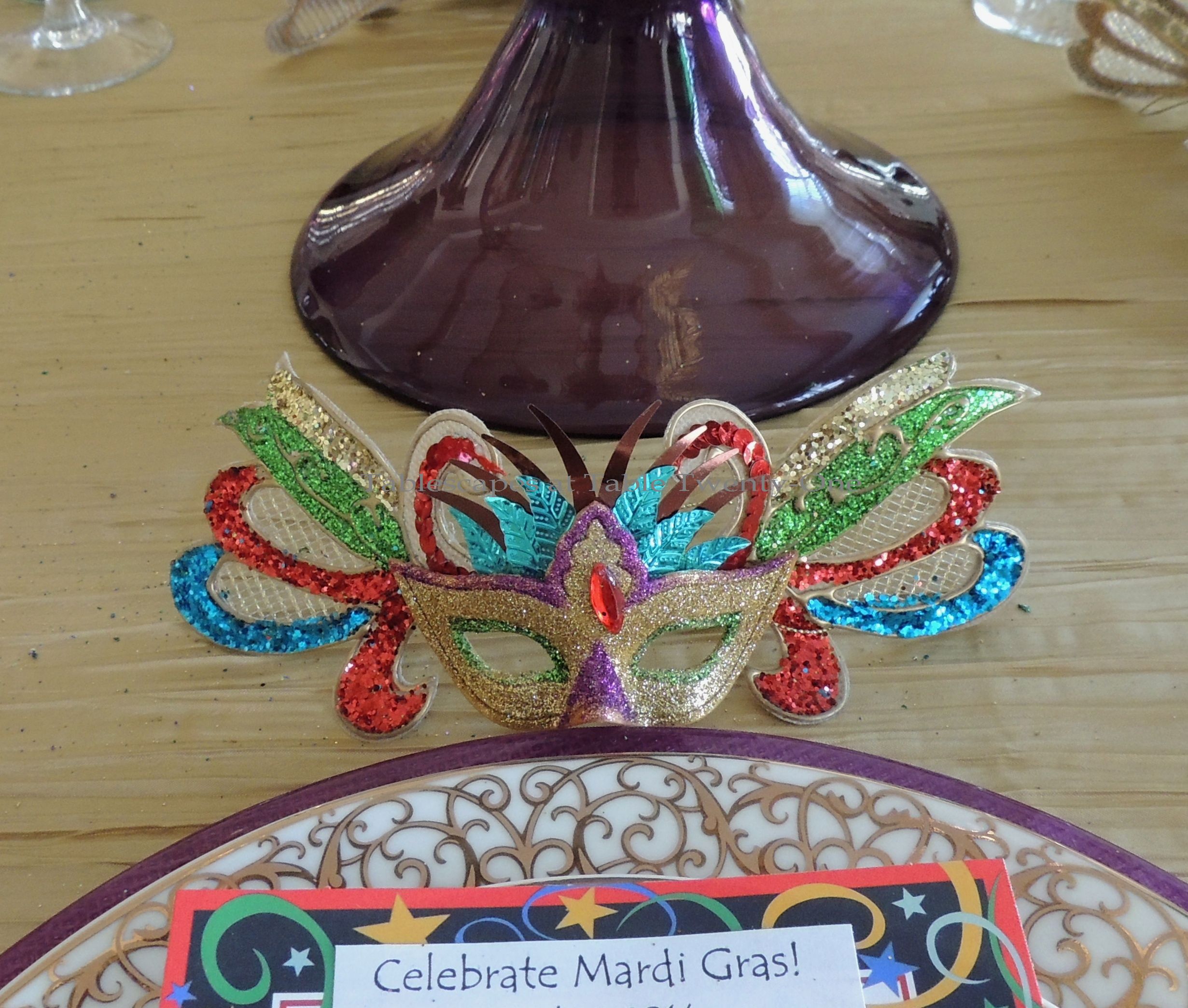 Tablescapes at Table Twenty-One, www.tabletwentyone.wordpress.com: Celebrate Mardi Gras! - Sequinned Mardi Gras mask
