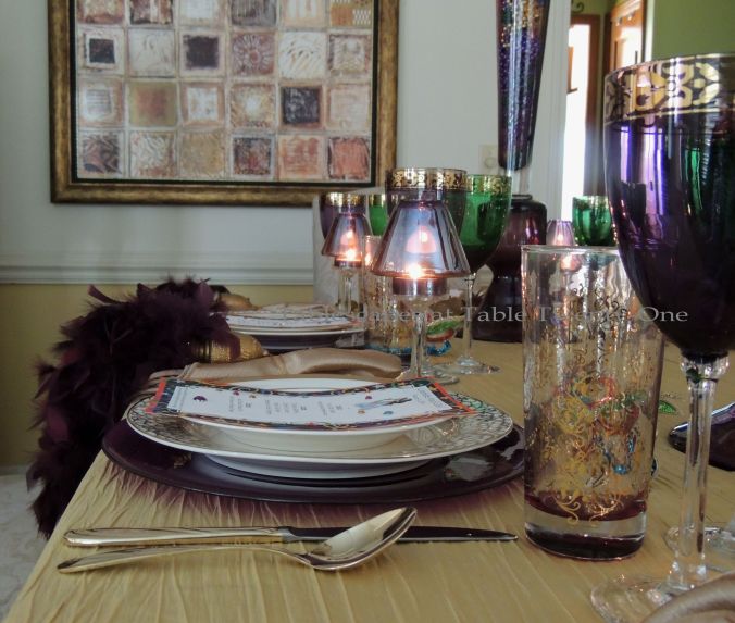 Tablescapes at Table Twenty-One, www.tabletwentyone.wordpress.com: Celebrate Mardi Gras! - Place settings