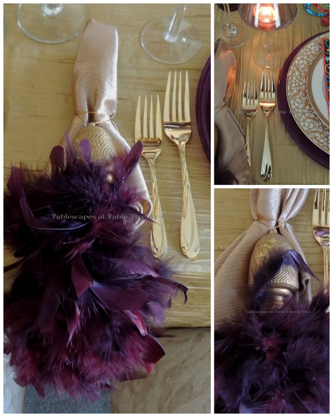 Tablescapes at Table Twenty-One, www.tabletwentyone.wordpress.com: Celebrate Mardi Gras! - Flatware, napkin collage