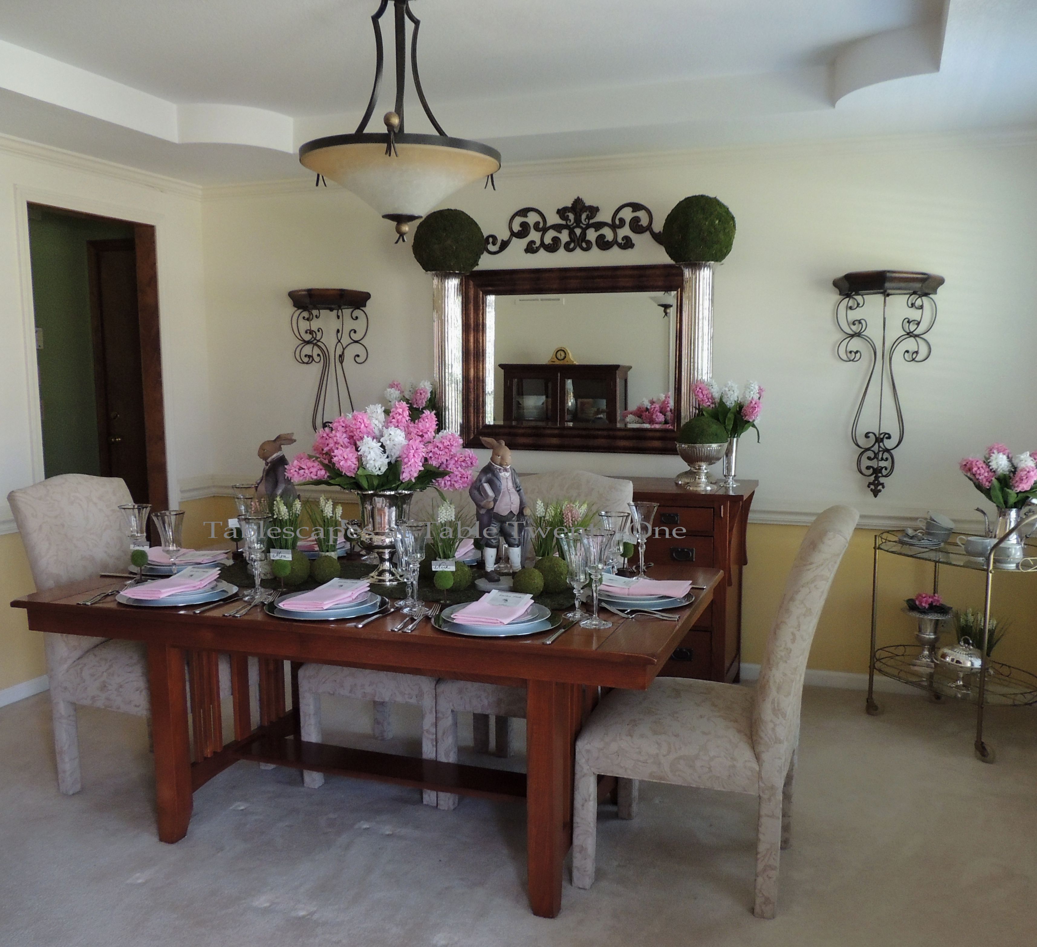 Tablescapes at Table Twenty-One, www.tabletwentyone.wordpress.com - Easter in Pink & Grey: Full room