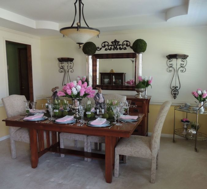 Tablescapes at Table Twenty-One, www.tabletwentyone.wordpress.com - Easter in Pink & Grey: Full room