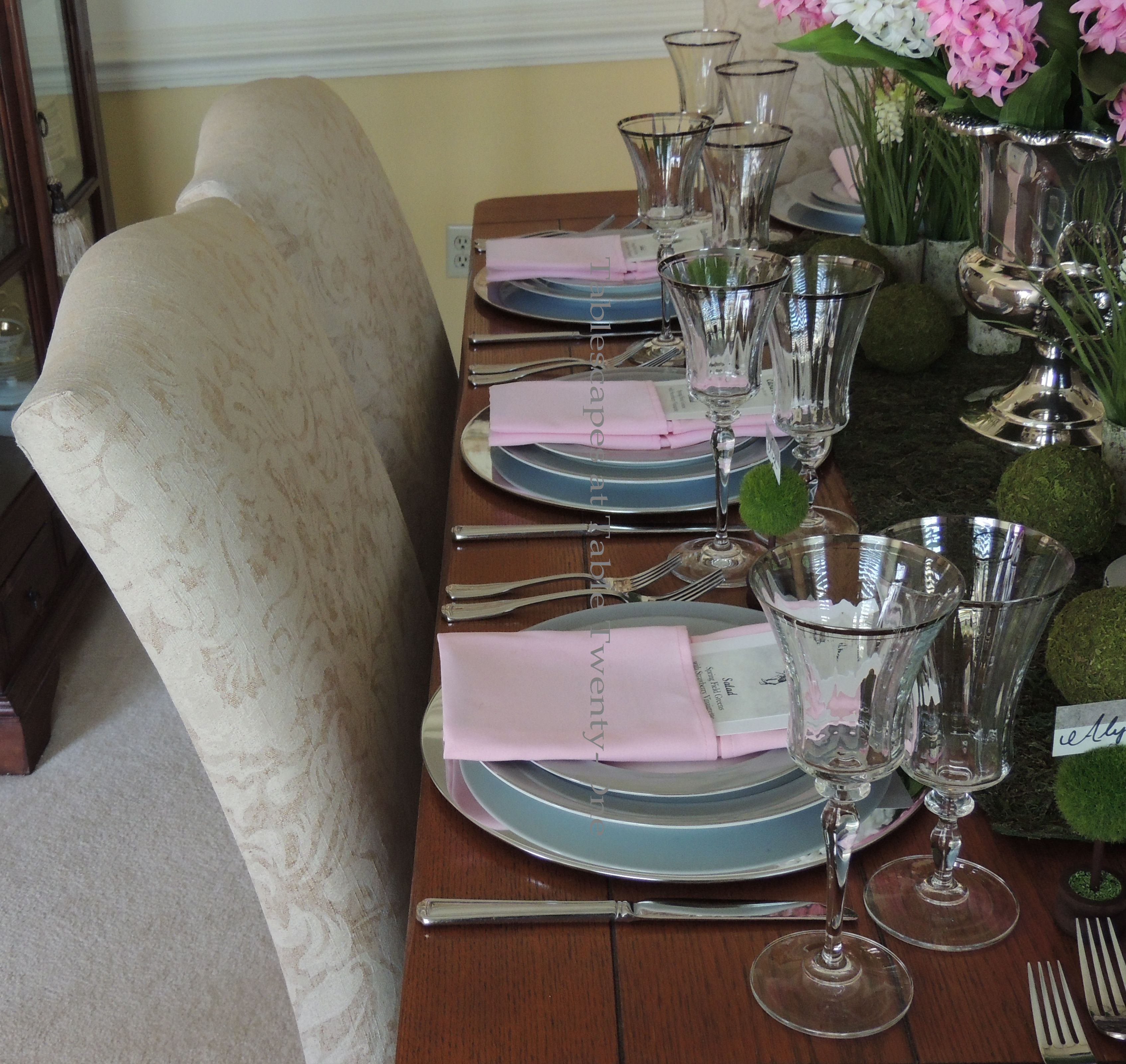 Tablescapes at Table Twenty-One, www.tabletwentyone.wordpress.com - Easter in Pink & Grey: Multiple place settings