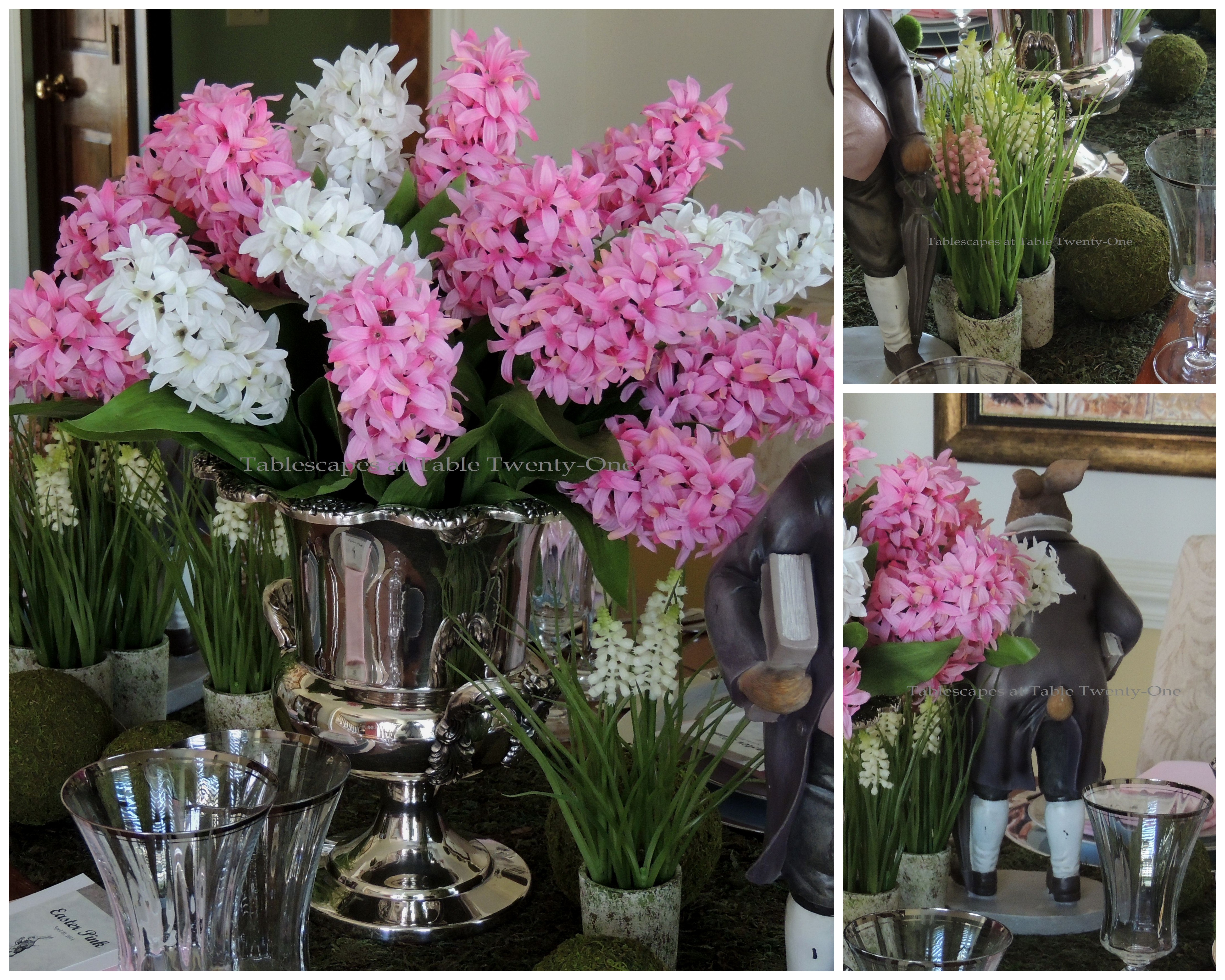 Tablescapes at Table Twenty-One, www.tabletwentyone.wordpress.com - Easter in Pink & Grey: centerpiece collage