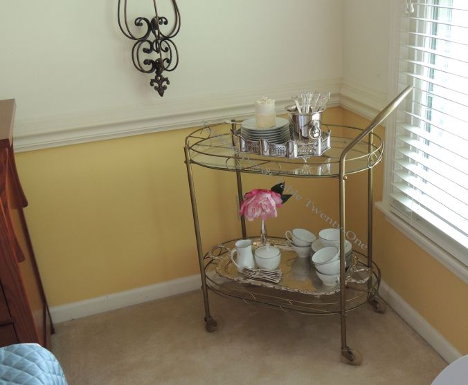 Tablescapes at Table Twenty-One, www.tabletwentyone.wordpress.com: My Sister’s Wedding China - vintage tea cart